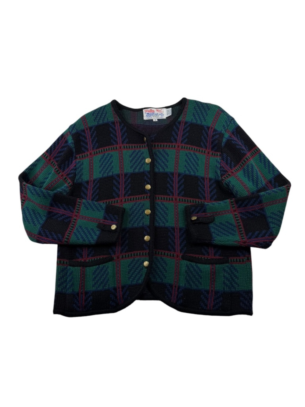 Vintage 80s tally ho plaid button front preppy cardigan sweater 2XL - Picture 2 of 10